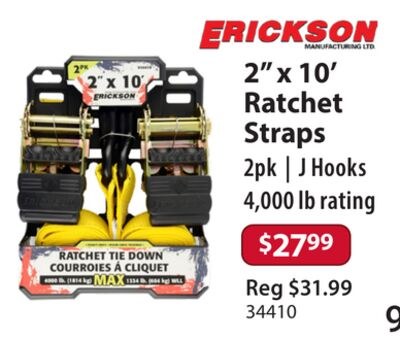 ERICKSON 2" x 10' Ratchet Straps