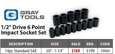 1/2" Drive 6 Point Impact Socket Set