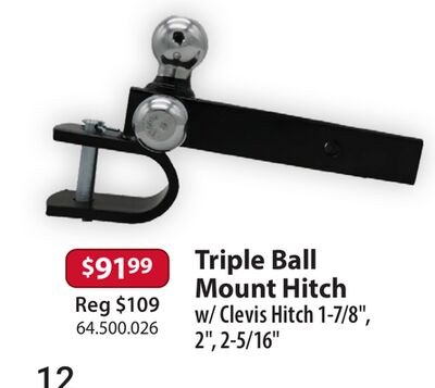Triple Ball Mount Hitch w/ Clevis Hitch 1-7/8",…