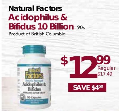 Natural Factors Acidophilus & Bifidus 10 Billion