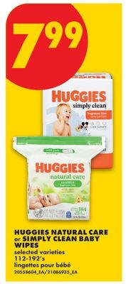 HUGGIES NATURAL CARE OR SIMPLY CLEAN BABY WIPES…
