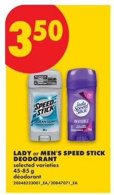 LADY OR MEN'S SPEED STICK DEODORANT, 45-85 G