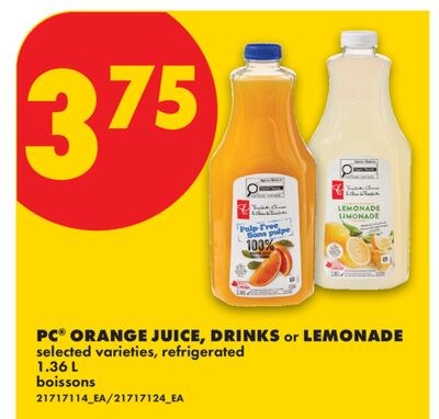 PC® ORANGE JUICE, DRINKS or LEMONADE, 1.36 L