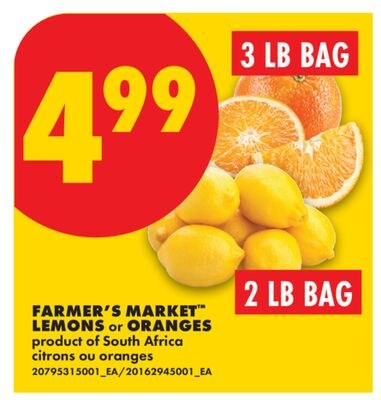 FARMER'S MARKET™ LEMONS, 2 LB BAG or ORANGES, 3…