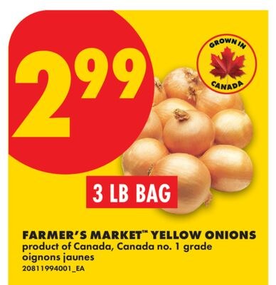 FARMER'S MARKET™ YELLOW ONIONS, 3 LB BAG