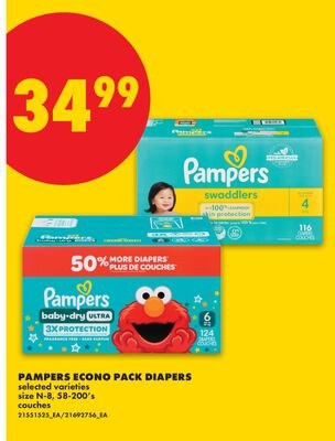 PAMPERS ECONO PACK DIAPERS, size N-8, 58-200's
