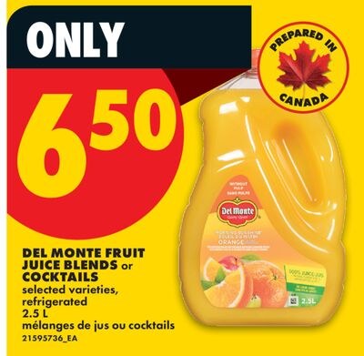 DEL MONTE FRUIT JUICE BLENDS OR COCKTAILS, 2.5 L