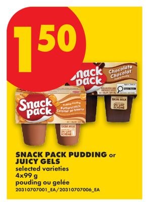 SNACK PACK PUDDING or JUICY GELS, 4x99 g
