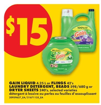 GAIN LIQUID, 4.25 L OR FLINGS, 42'S LAUNDRY DET…