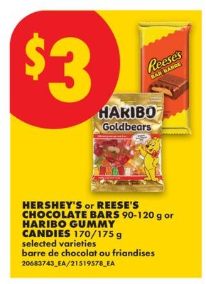 HERSHEY'S OR REESE'S CHOCOLATE BARS, 90-120 G O…