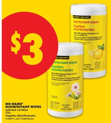 NO NAME® DISINFECTANT WIPES, 75'S