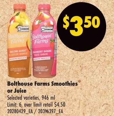 BOLTHOUSE FARMS SMOOTHIES OR JUICE, 946 ML