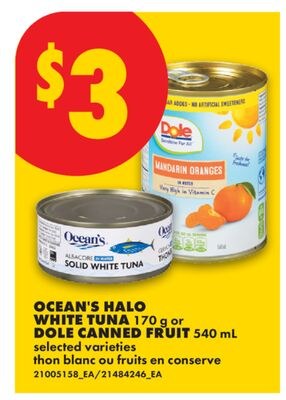 OCEAN'S HALO WHITE TUNA, 170 G OR DOLE CANNED F…
