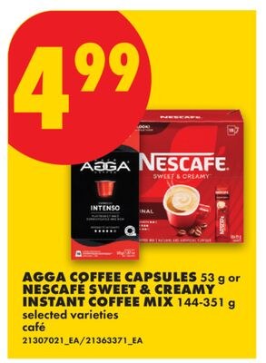 AGGA COFFEE CAPSULES, 53 G OR NESCAFE SWEET & C…