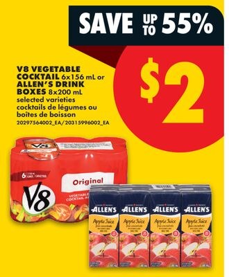 V8 VEGETABLE COCKTAIL, 6X156 ML OR ALLEN'S DRIN…