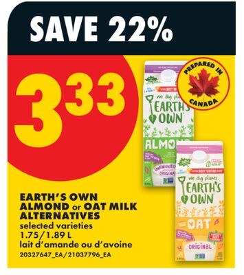 EARTH'S OWN ALMOND OR OAT MILK ALTERNATIVES, 1.…