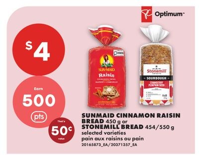 SUNMAID CINNAMON RAISIN BREAD, 450 G OR STONEMI…