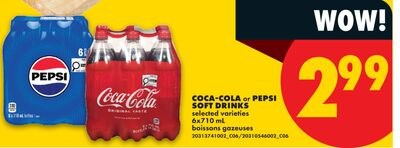 COCA-COLA OR PEPSI SOFT DRINKS, 6 X 710 ML