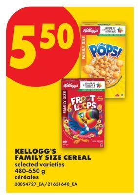 KELLOGG'S FAMILY SIZE CEREAL, 480-650 G