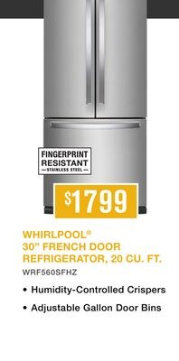 WHIRLPOOL® 30˝ FRENCH DOOR REFRIGERATOR, 20 CU.…