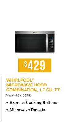 WHIRLPOOL® MICROWAVE HOOD COMBINATION, 1.7 CU. …