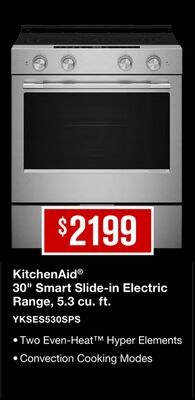 KitchenAid® 30" Smart Slide-in Electric Range, …