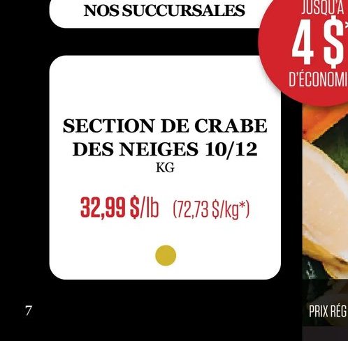 Section de crabe des neiges 10/12 kg
