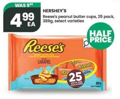 HERSHEY'S Reese's peanut butter cups, 25 pack, …