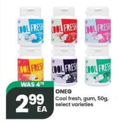 ONEG Cool fresh, gum, 50g, select varieties