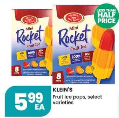 KLEIN'S Fruit ice pops, select varieties