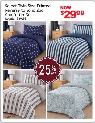 Select Twin Size Printed Reverse to solid 2pc C…