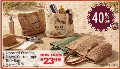 Assorted Crochet, Straw, Cotton rope Tote Bags