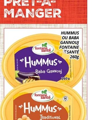 Hummus ou Baba Ganouj Fontaine Santé