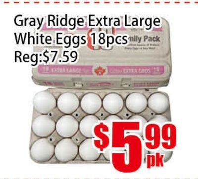 Gray Ridge Extra Large White Eggs 18pcs