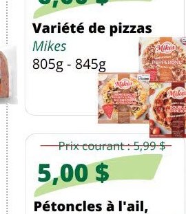 Variété de pizzas Mikes