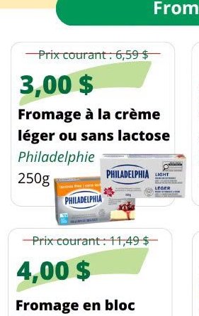 Fromage à la crème léger ou sans lactose Philad…