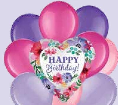 "Happy Birthday!" Satin Floral Balloon Bouquet,…