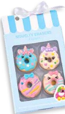 Novelty Eraser Unicorn Donuts 4 Pack