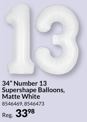 34" Number 13 Supershape Balloons,  Matte White