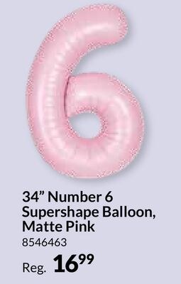 34" Number 6 Supershape Balloon, Matte Pink