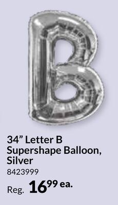 34" Letter B Supershape Balloon, Silver