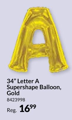 34" Letter A Supershape Balloon, Gold