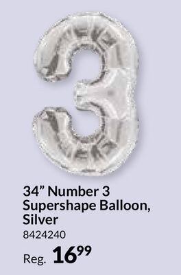 34" Number 3 Supershape Balloon, Silver