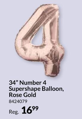 34" Number 4 Supershape Balloon, Rose Gold