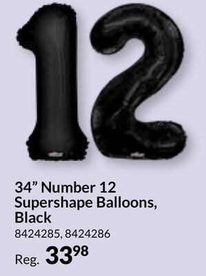 34" Number 12 Supershape Balloons, Black