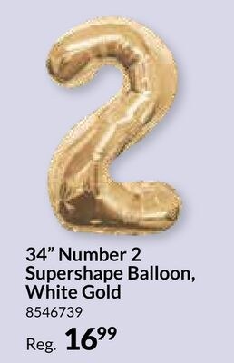 34" Number 2 Supershape Balloon, White Gold