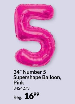 34" Number 5 Supershape Balloon, Pink