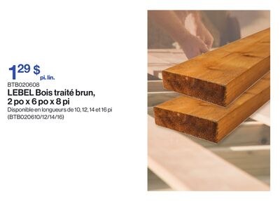 Bois traité brun, 2 po x 6 po x 8 pi