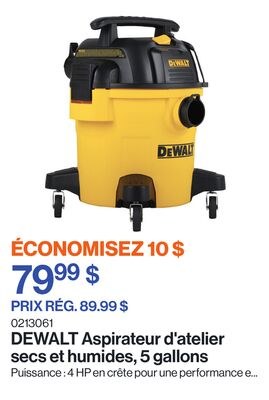 Aspirateur d'atelier secs et humides, 5 gallons