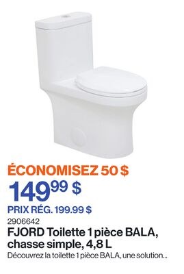 Toilette 1 pièce BALA, chasse simple, 4,8 L